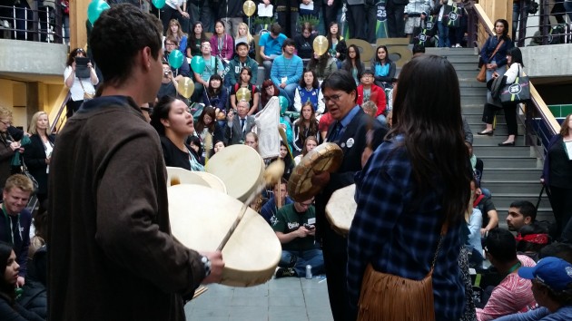 An Aboriginal drumming ceremony was held during student orientation at UNBC today - photo 250 News
