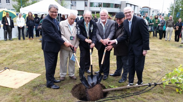Ceremonial tree planting - from left to right - Ed John, Horst Sander, Myron Sambad, Roy Stewart, Bruce Strachan, Jonathan Swainger - photo 250 News