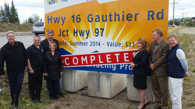 From left to right: Councillor Lyn Hall, Councillor Cameron Stolz, PG-Mackenzie MLA Mike Morris, PG-Valemount MLA Shirley Bond, Mayor Shari Green, Councillor Albert Koehler Councillor Murray Krause