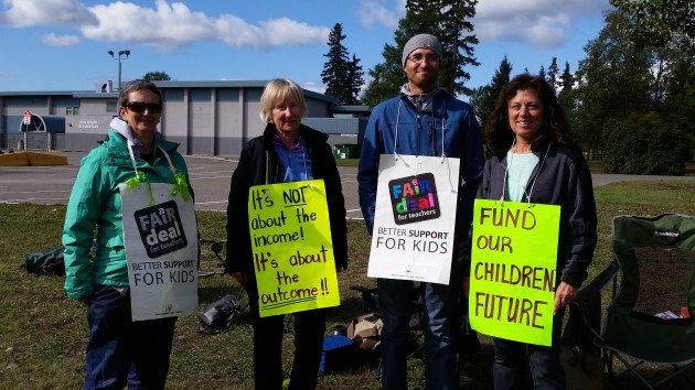 Librarian Linda Martin, Counsellor Nancy Alexander and teachers Stacey Kelsh & Gail Wannop picket outside Ron Brent Elementary in Prince George - photo 250 News