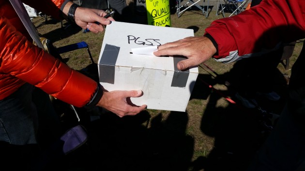 Teacher casts ballot at PGSS today - photo 250 News
