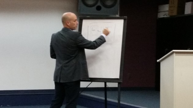 NDP MP Nathan Cullen draws a diagram to help explain how events unfolded in Ottawa Wednesday - photo 250 News