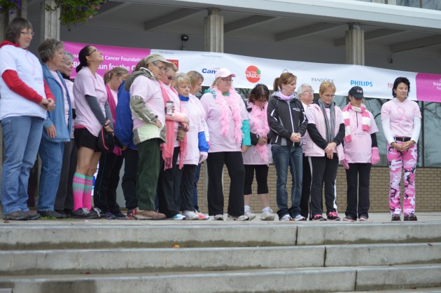 Breast cancer survivors lead gathering in a moment's silence