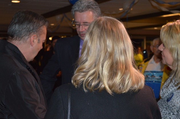 Zurowskis and Halls chat at Hall election night headquarters. Photo 250News