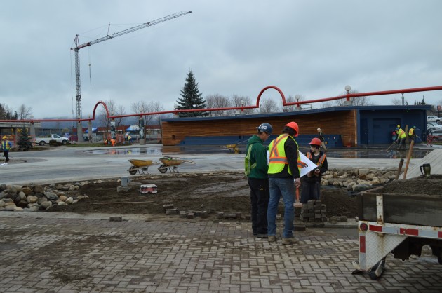 Several workers were on hand at the Civic Centre plaza Saturday. 250News photo