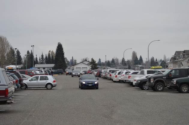 Busy voting period means a full parking lot at DP Todd this afternoon. Photo 250News