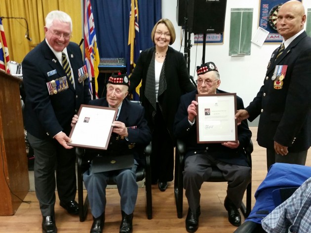 From left to right - Zone Commander John Scott, Armand Denicola, MLA Shirley Bond, John Kuharchuk - photo 250 News