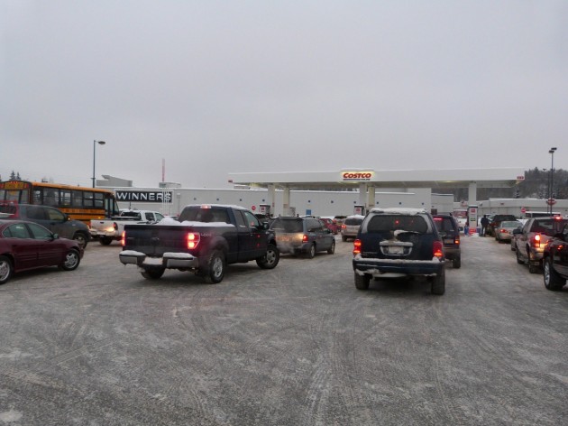 Gas pumps were busy at Costco Friday afternoon. 250News photos