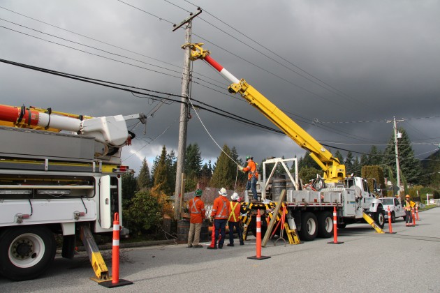 Pole replacement crew at work. Photo courtesy BC Hydro