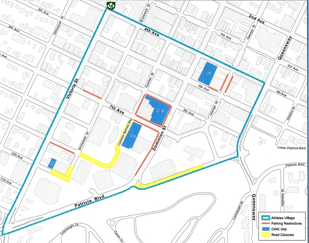 Road closure/parking restriction map courtesy City of Prince George