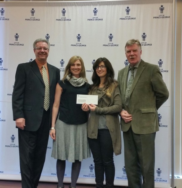 From left, Prince George Mayor Lyn Hall, Two River's Carolyn Holmes & Kathleen Angelski, Prince George City Councillor Albert Koehler - photo 250 News