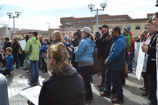 Students and other supporters of UNBC Faculty gather at courthouse Saturday. Photo 250 News