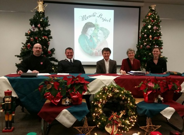 From left, Bill Glasgow and Captain Neil Wilkinson of the Prince George Salvation Army, Ted Price & Anne Laughlin, Allison Fedorkiw, founder of 27 Million Voices - photo 250 News