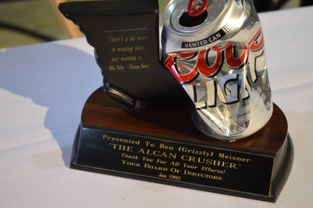 This trophy recognizing Ben's battle with Alcan to save the Nechako was one of four displays highlighting Ben's passion for the media, boating, the Nechako and the Law Society of BC. 250 News photo