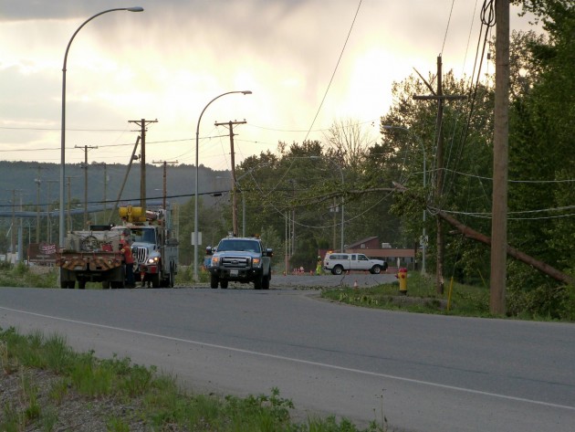 Power lines down on River Road this evening - photo 250 News
