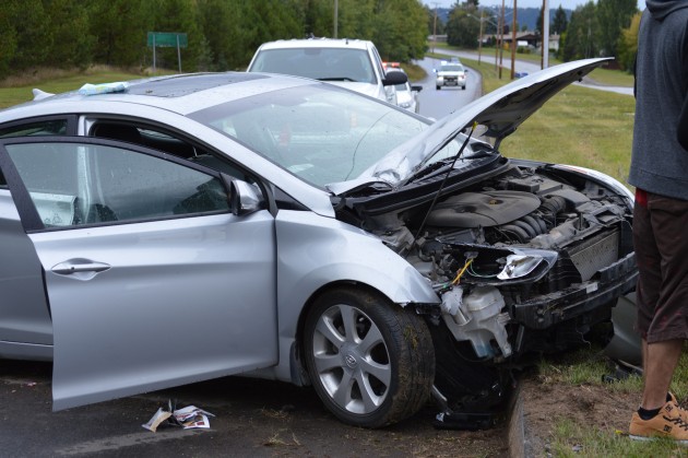 One car sustained heavy damage in accident.