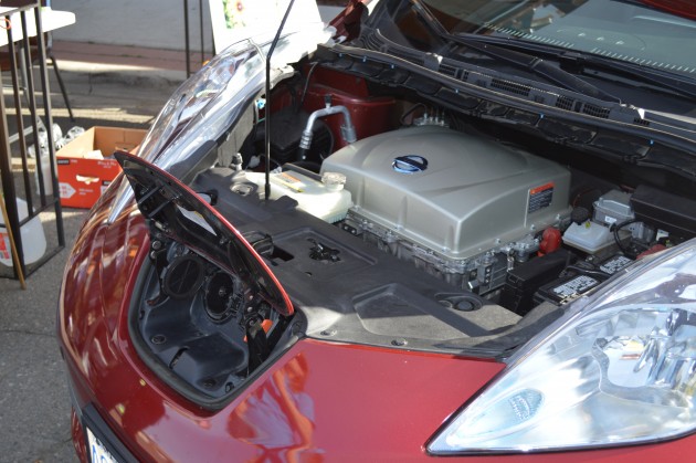 The power and the charging ports of the Nissan LEAF.
