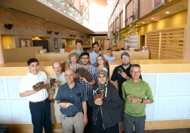 Members of the UNBC research team studying cancer fighting properties in mushrooms. Back row: Michael Van Dijk and Ankush Barad. Middle row: Dr. Hugues Massicotte, Linda Tackaberry, Faran Rashid, Vicky Myhre, and Aaron Smith. Front row: Dr. Chow Lee, Dr. Keith Egger, Sumreen Javed, and Dr. Kerry Reimer - photo courtesy UNBC