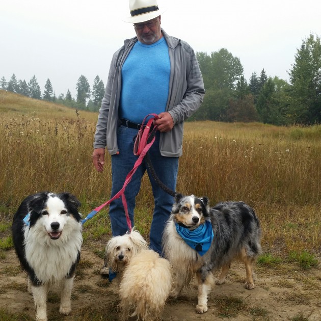David Greenberg and his three dogs