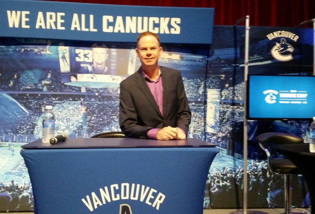 Canucks play-by-play man John Shorthouse emceed this morning's townhall Canucks breakfast - photos 250 News