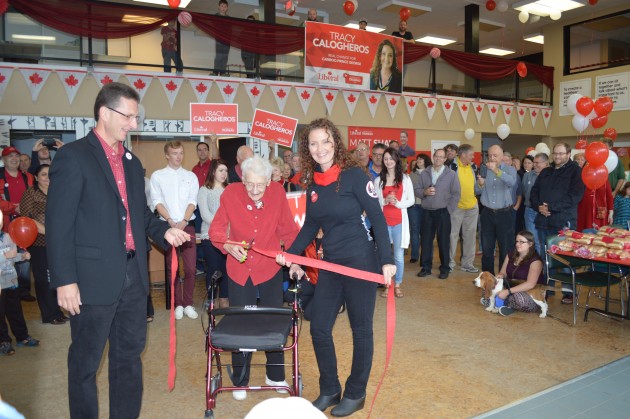 Liberal stalwart Mary Baehr cuts ribbon opening Calogheros-Shaw campaign office. Photos 250News