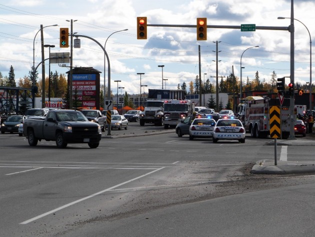 Westbound traffic blocked at Highway 16 and Domano Saturday afternoon. Photos 250 News