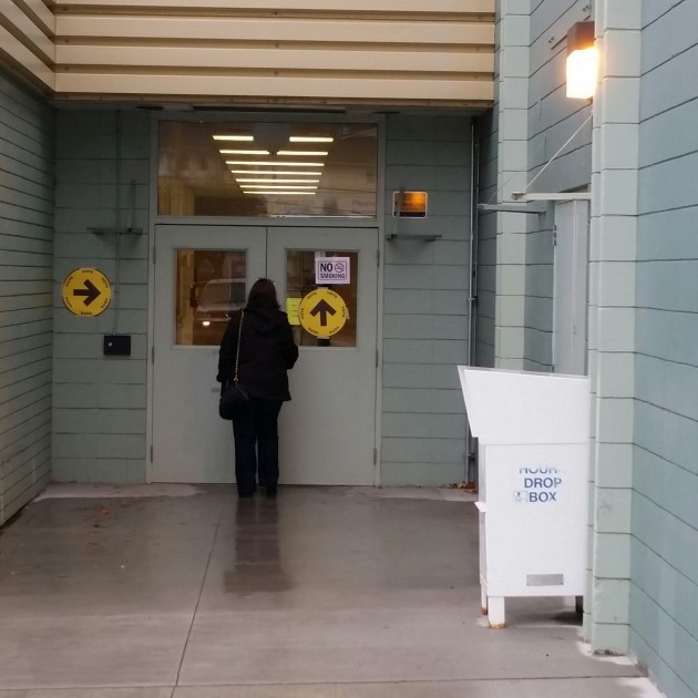 Voter enters the John McInnes Centre to cast her ballot