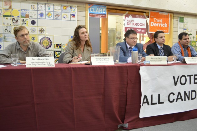 (l-r) Candidates Barry Blackman, Tracy Calogheros, Sheldon Clare, Adam De Kroon and Trent Derrick. Photos 250News