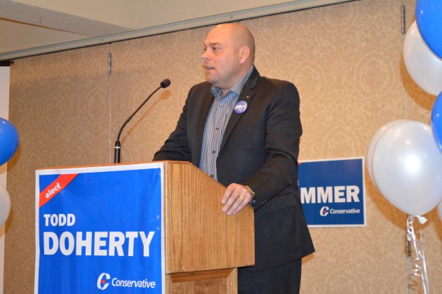 Cariboo-Prince George MP-elect Todd Doherty gives victory speech. Photo 250 News