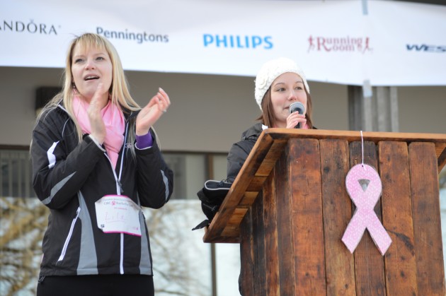Co-run directors Kristen Sandhu (l) and Melissa Veregin announce fundraising total