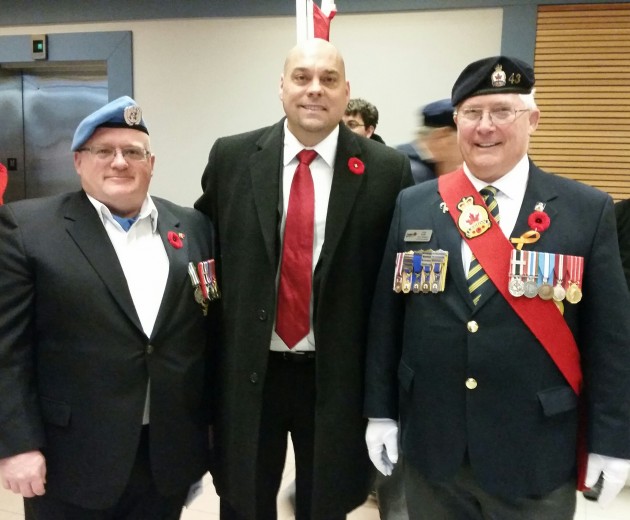 From left, peacekeeping veteran Peter Engensperger, Conservative MP Todd Doherty and BC/Yukon Legion zone commander John Scott