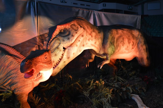 Tyrannosaurus Rex and smaller Iguanodon on display at CN Centre show. Photos 250News