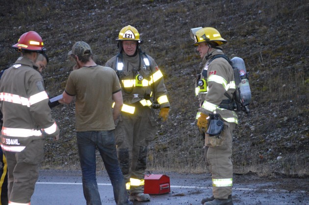 Truck driver tells police and fire personnel what occurred