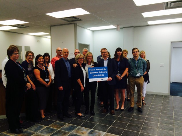 Health Minister Terry Lake, and MLA Coralee Oakes join with other government and Northern Health representatives to announce site for clinic in September - photo courtesy Northern Health