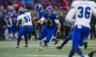 QUEBEC,QC:NOVEMBER 28, 2015 -- UBC Thunderbirds Brandon Deschamps runs for a touchdown against the University of Montreal Montreal Carabins during the 51st Annual Vanier Cup football action at Laval University in Quebec, QC, November, 28, 2015. (Rich Lam/UBC Athletics Photo) ***MADATORY CREDIT***