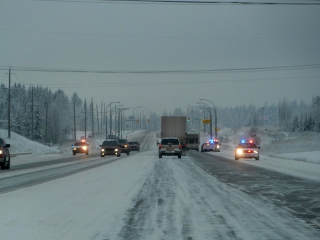 Several police cruisers involved in the pursuit took positions on Highway 97 south.