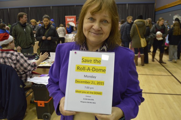 Margaret Jackson drums up support for Roll-A-Dome at Saturday's Downtown Winter Fair. Photo 250 News