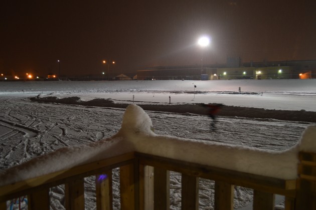 A good cover of fresh snow failed to slow this skater Friday night. Photos 250News