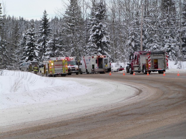 Some of the emergency vehicles at accident location north of the Salmon Valley bridge. Photos 250News