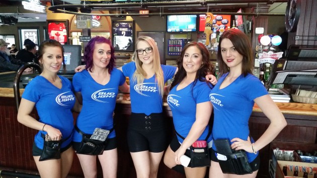 Staff at the Westwood Pub get ready for the Superbowl rush. From left, Sasha Watt, Robyn Grunerud, Rachel Chadderton, Taya Miners and Devon Burtch - photos 250News