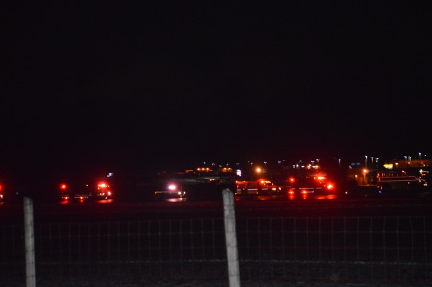 Firefighters were in position if needed at Prince George airport Saturday night. Photos 250 News