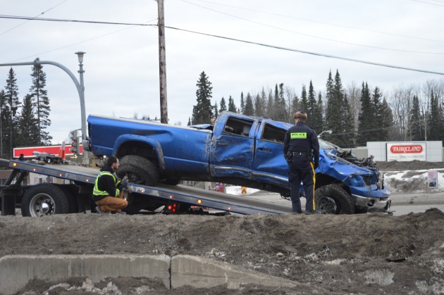 Truck was severely damaged in the rollover shortly before 1 am Saturday.