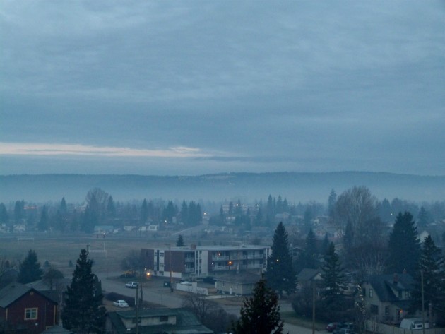 Smoke can be seen and smelled in the bowl area of Prince George Saturday morning. Photo 250News