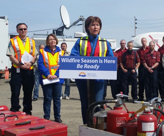 Premier Christy Clark spoke about the importance of wildfire prevention at the Prince George Fire Equipment Depot today - photo 250News