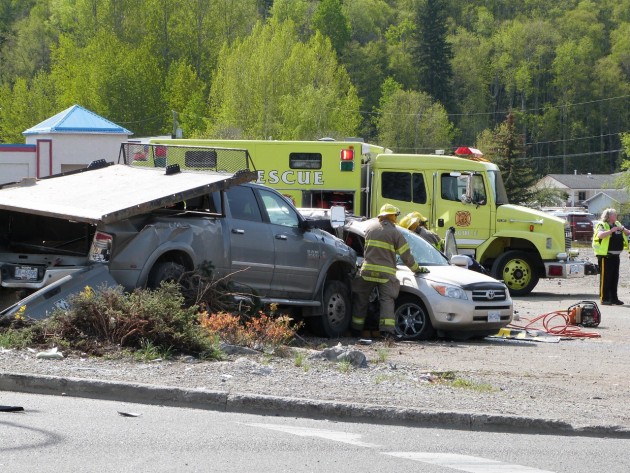 Emergency crews on scene of two-vehicle collision Friday at Highway 16 and Vance Road. Photo 250News