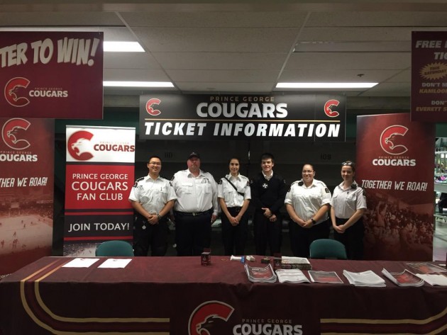 SJA at Cougars Game 2015: Eric, Randy (Corporal), Mana (Member), Kristjan (Member), Merlissa (Member), Adelaide (Area Admin Officer)