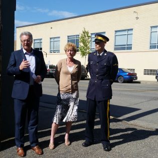From left, Prince George Mayor Lyn Hall, Downtown Prince George Executive Director Colleen Van Mook and Prince George RCMP Corporal Craig Douglass