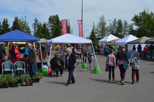 People gathered at the Wilson Square Farmer's Market at Pine Centre Saturday. Photo 250News