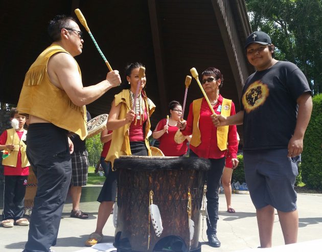 The Khast'an Drum Group during National Aboriginal Day celebrations today - photos 250News