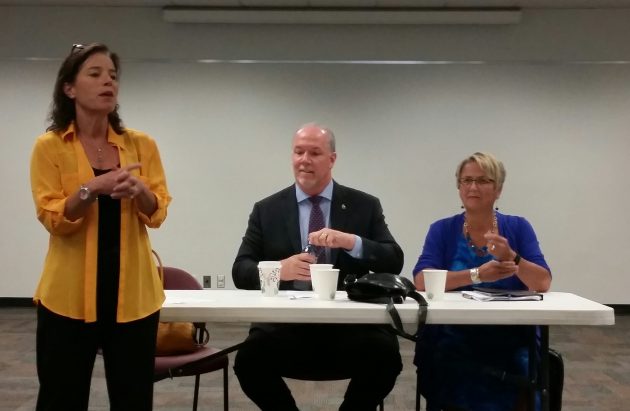 From left MLA Selina Robinson, leader John Horgan and Judy D'Arcy - photo 250News